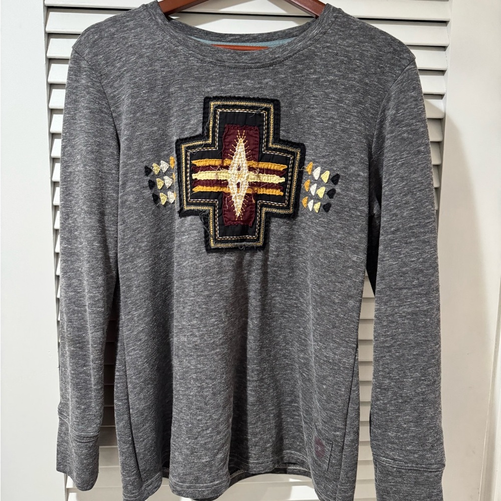 Double D Ranch Gray Long Sleeve Tee with Embroidered Design